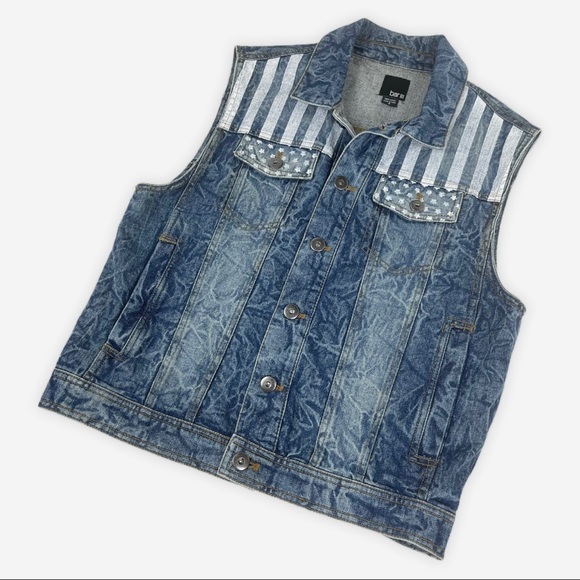Bar III Blue Denim Vest with White Stripes - Picture 4 of 6